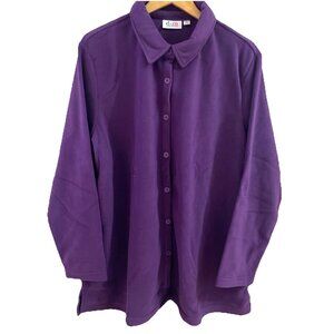 D&Co Womens Fleece Shirt Shacket Jacket Size 2X Purple Button Front Cozy NEW